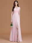A-Line/Princess V-neck Sleeveless Floor-Length Ruched Chiffon Bridesmaid Dresses Wedding Guest Dress