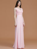 A-Line/Princess V-neck Sleeveless Floor-Length Ruched Chiffon Bridesmaid Dresses Wedding Guest Dress