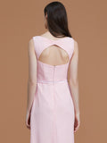 A-Line/Princess V-neck Sleeveless Floor-Length Ruched Chiffon Bridesmaid Dresses Wedding Guest Dress