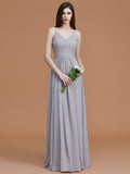 A-Line/Princess Spaghetti Straps Sleeveless Floor-Length Ruched Chiffon Bridesmaid Dresses Evening Dress