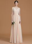 A-Line/Princess V-neck Sleeveless Floor-Length Ruffles Chiffon Bridesmaid Dresses Evening Prom Dress