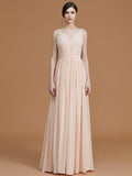 A-Line/Princess V-neck Sleeveless Floor-Length Ruffles Chiffon Bridesmaid Dresses Evening Prom Dress