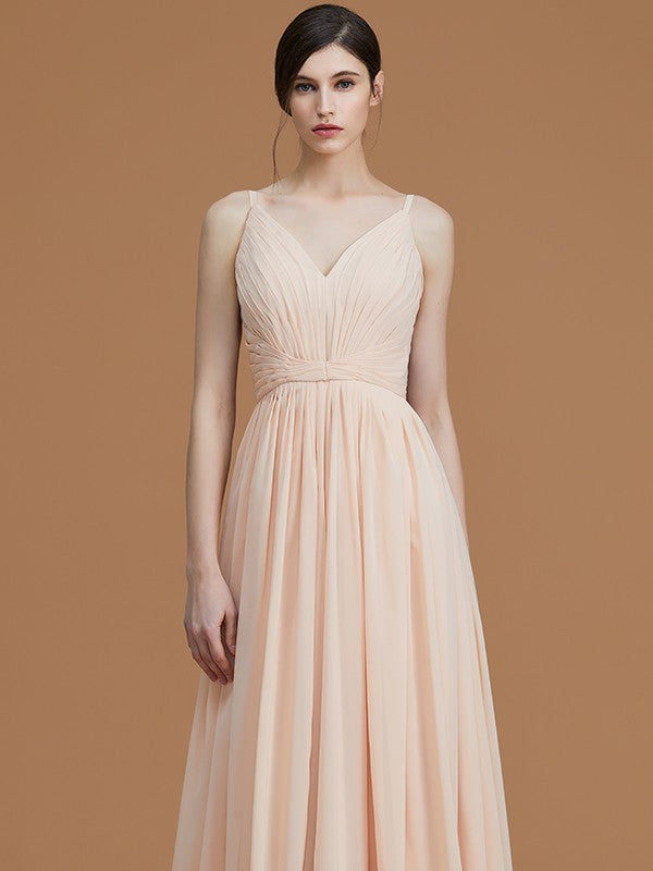 A-Line/Princess V-neck Sleeveless Floor-Length Ruffles Chiffon Bridesmaid Dresses Evening Prom Dress