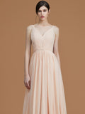 A-Line/Princess V-neck Sleeveless Floor-Length Ruffles Chiffon Bridesmaid Dresses Evening Prom Dress