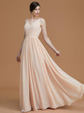 A-Line/Princess V-neck Sleeveless Floor-Length Ruffles Chiffon Bridesmaid Dresses Evening Prom Dress