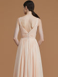A-Line/Princess V-neck Sleeveless Floor-Length Ruffles Chiffon Bridesmaid Dresses Evening Prom Dress