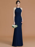 Trumpet/Mermaid Halter Sleeveless Floor-Length Ruched Chiffon Bridesmaid Dresses Evening Formal Dress