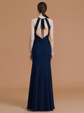 Trumpet/Mermaid Halter Sleeveless Floor-Length Ruched Chiffon Bridesmaid Dresses Evening Formal Dress