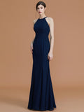 Trumpet/Mermaid Halter Sleeveless Floor-Length Ruched Chiffon Bridesmaid Dresses Evening Formal Dress