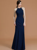 Trumpet/Mermaid Halter Sleeveless Floor-Length Ruched Chiffon Bridesmaid Dresses Evening Formal Dress