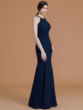 Trumpet/Mermaid Halter Sleeveless Floor-Length Ruched Chiffon Bridesmaid Dresses Evening Formal Dress