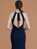 Trumpet/Mermaid Halter Sleeveless Floor-Length Ruched Chiffon Bridesmaid Dresses Evening Formal Dress