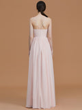 A-Line/Princess Spaghetti Straps Sleeveless Floor-Length Ruched Chiffon Bridesmaid Dresses Evening Prom Dress