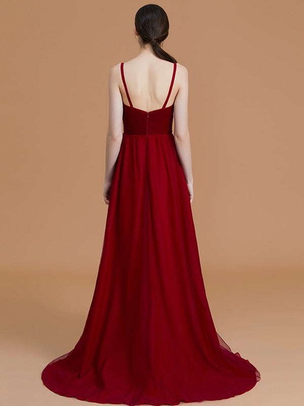 A-Linie/Princess-Linie Spaghettiträger Ärmellos Asymmetrisch Rüschen Chiffon Brautjungfernkleider Abendkleid