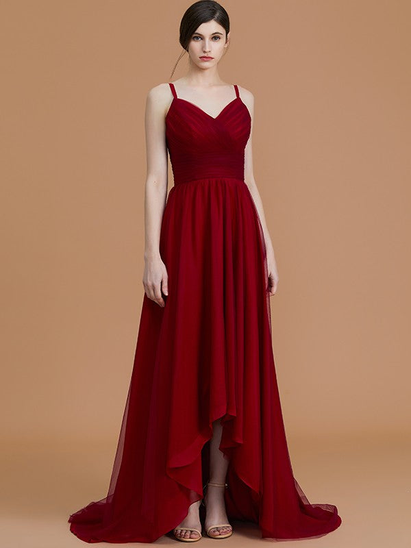 A-Linie/Princess-Linie Spaghettiträger Ärmellos Asymmetrisch Rüschen Chiffon Brautjungfernkleider Abendkleid