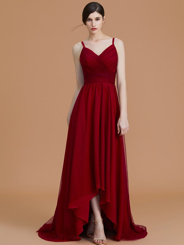 A-Linie/Princess-Linie Spaghettiträger Ärmellos Asymmetrisch Rüschen Chiffon Brautjungfernkleider Abendkleid