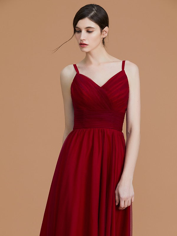 A-Linie/Princess-Linie Spaghettiträger Ärmellos Asymmetrisch Rüschen Chiffon Brautjungfernkleider Abendkleid