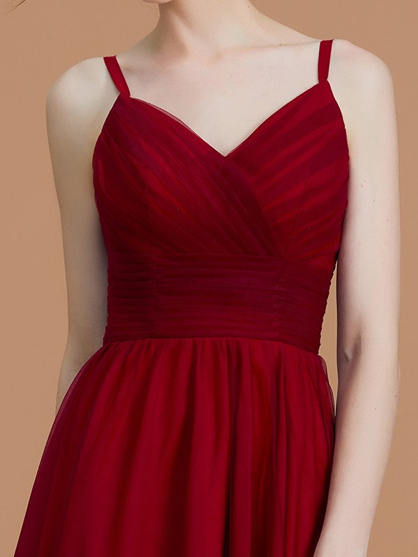 A-Linie/Princess-Linie Spaghettiträger Ärmellos Asymmetrisch Rüschen Chiffon Brautjungfernkleider Abendkleid