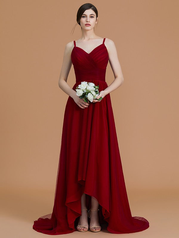 A-Linie/Princess-Linie Spaghettiträger Ärmellos Asymmetrisch Rüschen Chiffon Brautjungfernkleider Abendkleid