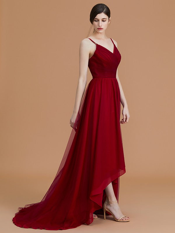 A-Linie/Princess-Linie Spaghettiträger Ärmellos Asymmetrisch Rüschen Chiffon Brautjungfernkleider Abendkleid