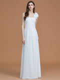 A-Line/Princess One-Shoulder Sleeveless Floor-Length Hand-Made Flower Chiffon Bridesmaid Dresses Formal Evening Dress