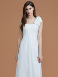 A-Line/Princess One-Shoulder Sleeveless Floor-Length Hand-Made Flower Chiffon Bridesmaid Dresses Formal Evening Dress