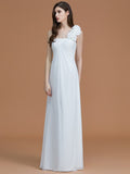 A-Line/Princess One-Shoulder Sleeveless Floor-Length Hand-Made Flower Chiffon Bridesmaid Dresses Formal Evening Dress