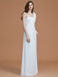 A-Line/Princess One-Shoulder Sleeveless Floor-Length Hand-Made Flower Chiffon Bridesmaid Dresses Formal Evening Dress