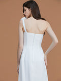 A-Line/Princess One-Shoulder Sleeveless Floor-Length Hand-Made Flower Chiffon Bridesmaid Dresses Formal Evening Dress
