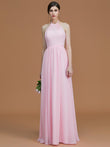 A-Line/Princess Halter Sleeveless Floor-Length Ruched Chiffon Bridesmaid Dresses Evening Prom Dress
