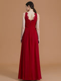 A-Line/Princess V-neck Sleeveless Floor-Length Ruffles Chiffon Bridesmaid Dresses Evening Prom Dress