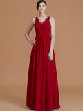 A-Line/Princess V-neck Sleeveless Floor-Length Ruffles Chiffon Bridesmaid Dresses Evening Prom Dress
