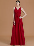A-Line/Princess V-neck Sleeveless Floor-Length Ruffles Chiffon Bridesmaid Dresses Evening Prom Dress