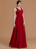 A-Line/Princess V-neck Sleeveless Floor-Length Ruffles Chiffon Bridesmaid Dresses Evening Prom Dress