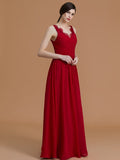 A-Line/Princess V-neck Sleeveless Floor-Length Ruffles Chiffon Bridesmaid Dresses Evening Prom Dress