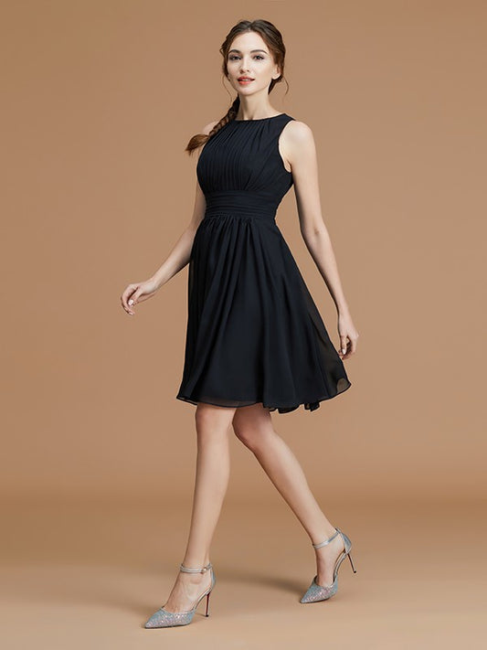 A-Linie/Princess-Linie Bateau-Ausschnitt Ärmellos Kurz/Mini Rüschen Chiffon Brautjungfernkleider Homecoming Partykleid