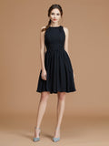 A-Linie/Princess-Linie Bateau-Ausschnitt Ärmellos Kurz/Mini Rüschen Chiffon Brautjungfernkleider Homecoming Partykleid