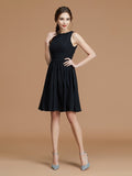 A-Linie/Princess-Linie Bateau-Ausschnitt Ärmellos Kurz/Mini Rüschen Chiffon Brautjungfernkleider Homecoming Partykleid