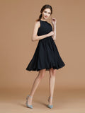 A-Linie/Princess-Linie Bateau-Ausschnitt Ärmellos Kurz/Mini Rüschen Chiffon Brautjungfernkleider Homecoming Partykleid