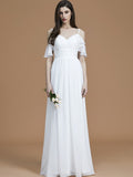 A-Line/Princess Spaghetti Straps Sleeveless Floor-Length Ruffles Chiffon Bridesmaid Dresses Evening Dress
