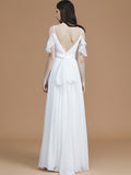 A-Line/Princess Spaghetti Straps Sleeveless Floor-Length Ruffles Chiffon Bridesmaid Dresses Evening Dress