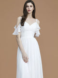 A-Line/Princess Spaghetti Straps Sleeveless Floor-Length Ruffles Chiffon Bridesmaid Dresses Evening Dress