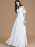 A-Line/Princess Spaghetti Straps Sleeveless Floor-Length Ruffles Chiffon Bridesmaid Dresses Evening Dress
