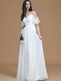 A-Line/Princess Spaghetti Straps Sleeveless Floor-Length Ruffles Chiffon Bridesmaid Dresses Evening Dress