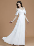A-Line/Princess Spaghetti Straps Sleeveless Floor-Length Ruffles Chiffon Bridesmaid Dresses Evening Dress