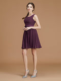 A-Linie/Princess-Linie Bateau-Ausschnitt Ärmellos Kurz/Mini Schärpe/Bänder/Gürtel Chiffon Brautjungfernkleider Homecoming-Kleid