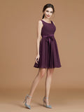 A-Linie/Princess-Linie Bateau-Ausschnitt Ärmellos Kurz/Mini Schärpe/Bänder/Gürtel Chiffon Brautjungfernkleider Homecoming-Kleid