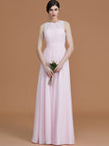 A-Line/Princess Jewel Sleeveless Floor-Length Ruched Chiffon Bridesmaid Dresses Evening Dress
