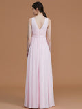 A-Line/Princess Jewel Sleeveless Floor-Length Ruched Chiffon Bridesmaid Dresses Evening Dress