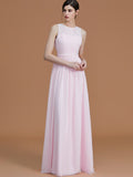 A-Line/Princess Jewel Sleeveless Floor-Length Ruched Chiffon Bridesmaid Dresses Evening Dress